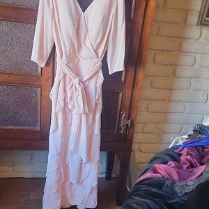 Elegant Pink Wrap Wedding Dress